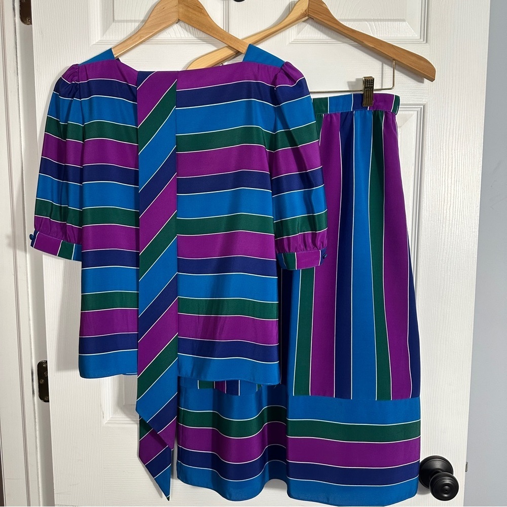Vintage 1980s Sasson striped set, top/skirt/belt, size 10/11, rare find